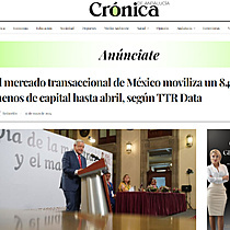 El mercado transaccional de Mxico moviliza un 84% menos de capital hasta abril, segn TTR Data